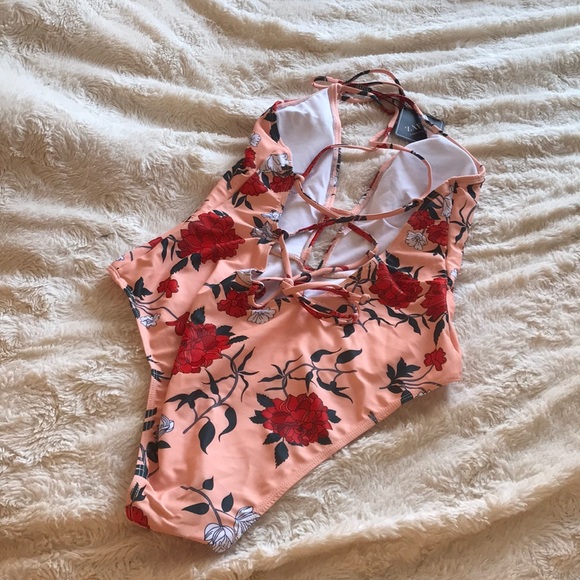 ZAFUL Lace Up Floral Print One-piece Swimsuit- XL - Picture 5 of 7